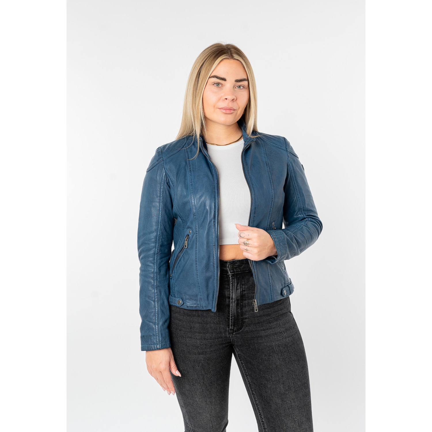 Kurtka skórzana damska Mauritius niebieska MWAmmy – Kurtki skórzane