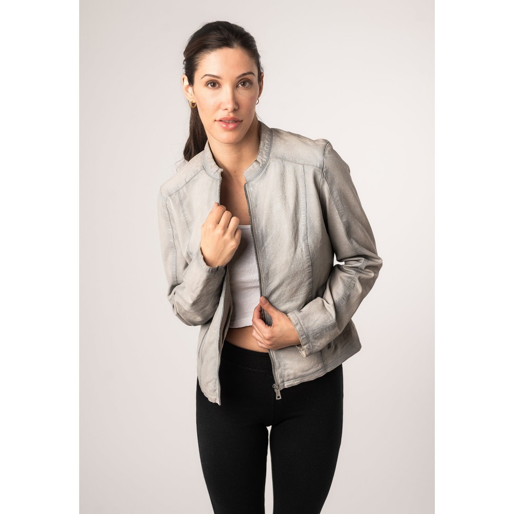 Kurtka skórzana damska Mauritius srebrnoszara MWAndriana - readytowear