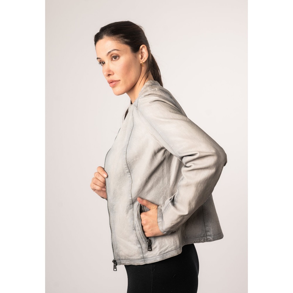Kurtka skórzana damska Mauritius srebrnoszara MWAndriana - readytowear