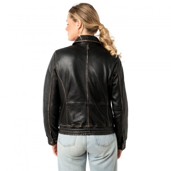 Skórzana Kurtka Damska Mauritius Czarna/Beżowa MWBjanka