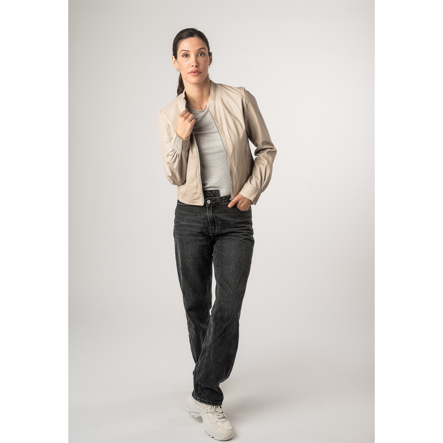 Kurtka skórzana damska Mauritius kość słoniowa MWCandie – Kurtki skórzane