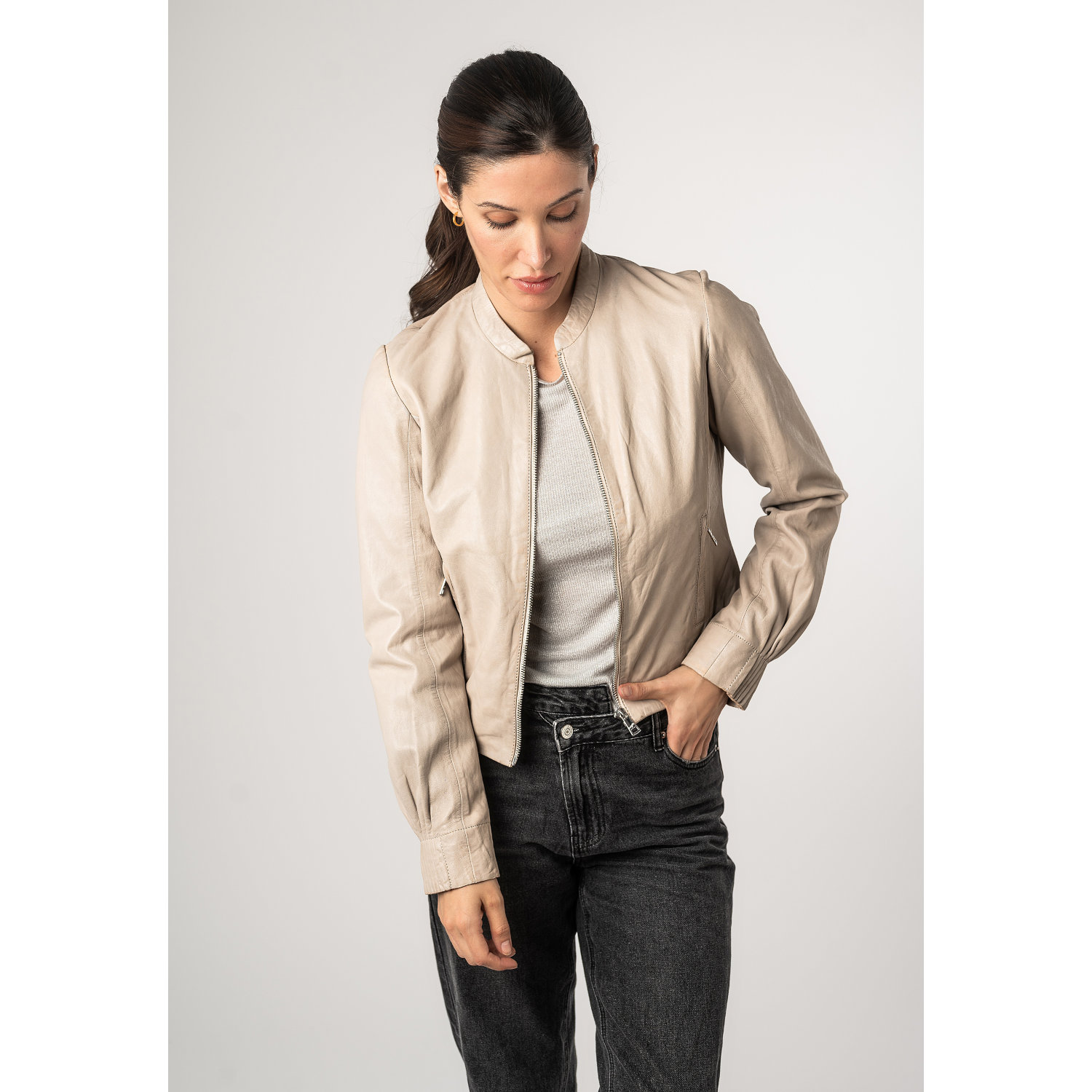 Kurtka skórzana damska Mauritius kość słoniowa MWCandie – Kurtki skórzane