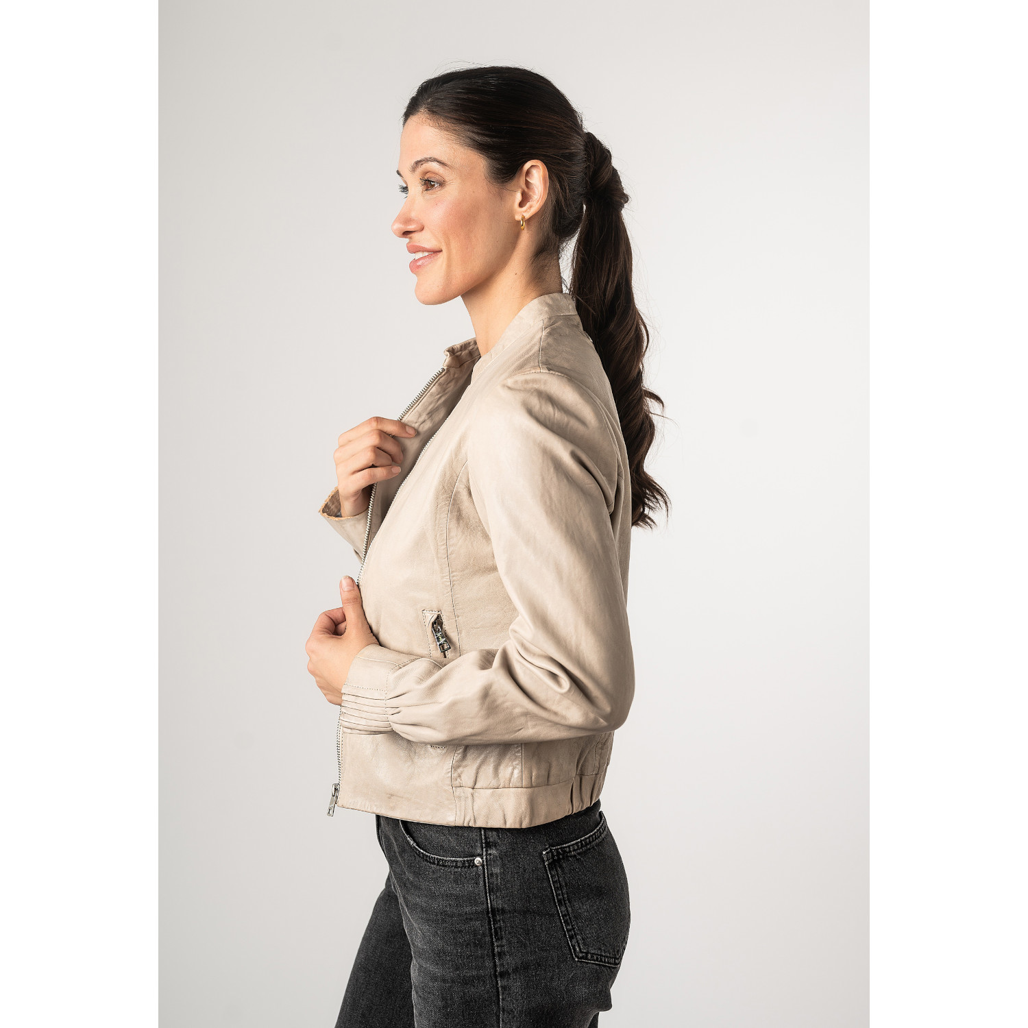 Kurtka skórzana damska Mauritius kość słoniowa MWCandie – Kurtki skórzane