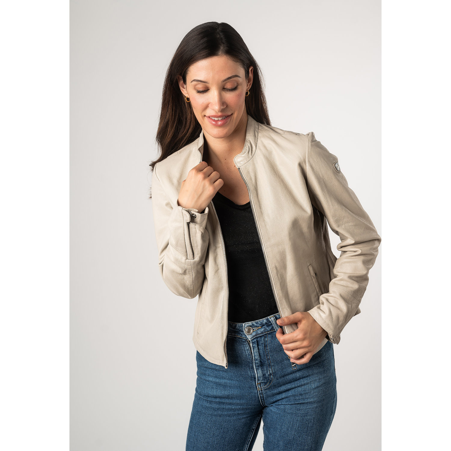 Kurtka skórzana damska Mauritius kość słoniowa MWCelly – Kurtki skórzane