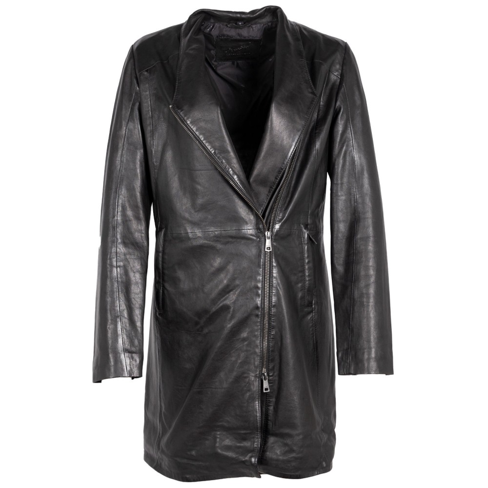 Długa Skórzana Kurtka Damska Mauritius Czarna MWCita - readytowear