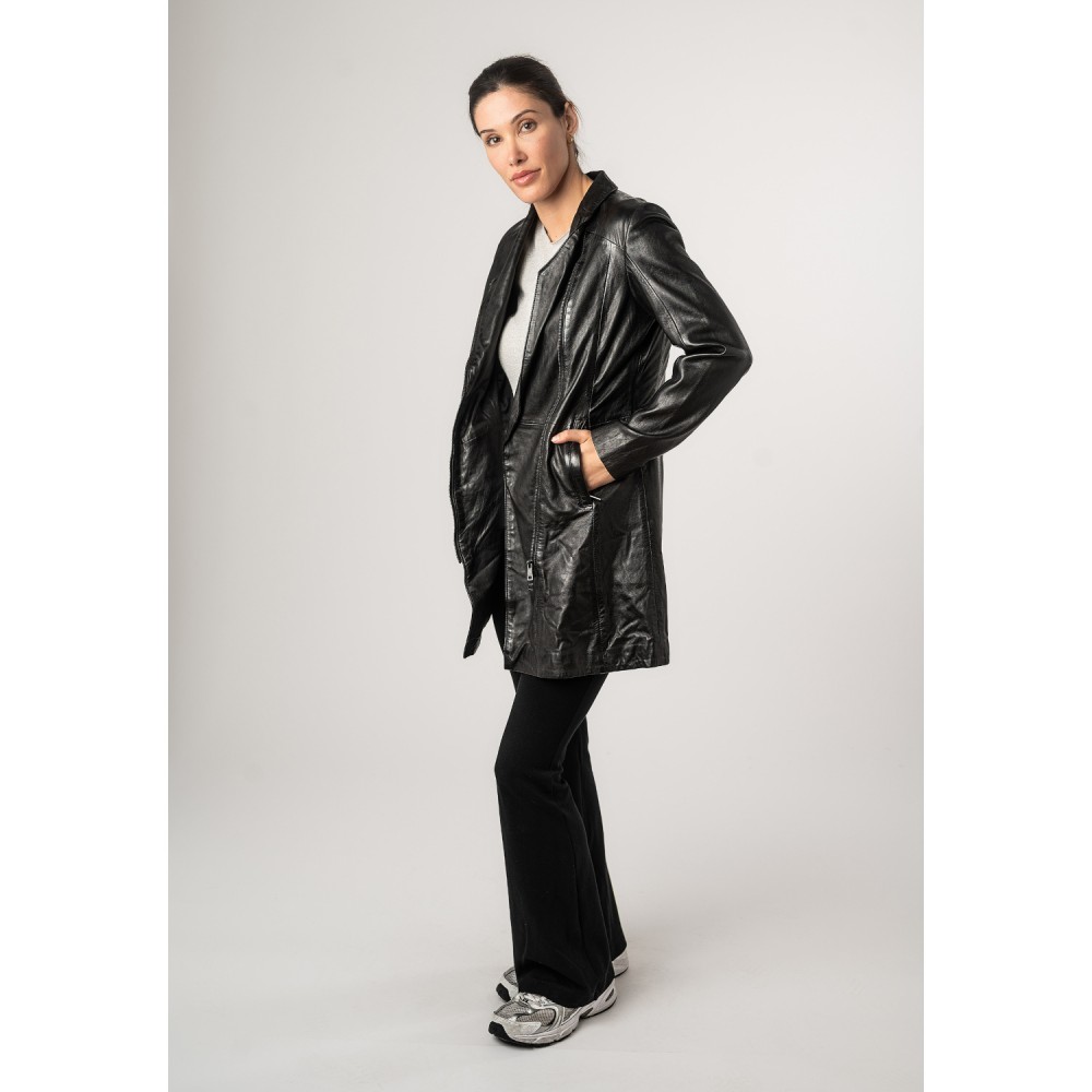 Długa Skórzana Kurtka Damska Mauritius Czarna MWCita - readytowear