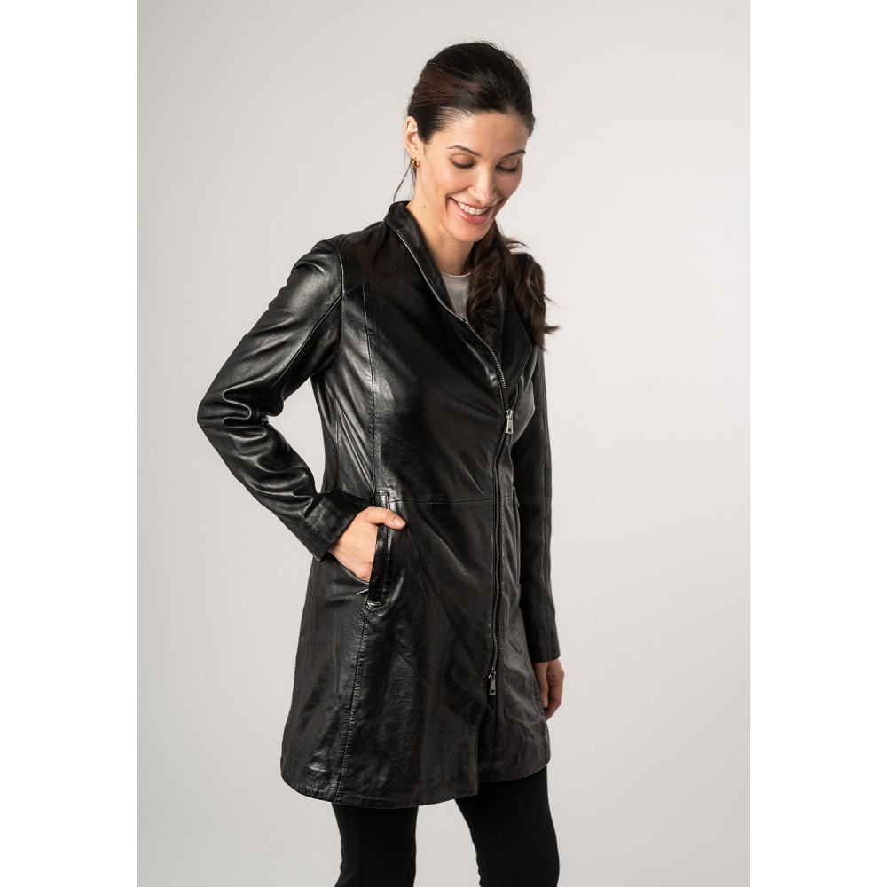 Długa Skórzana Kurtka Damska Mauritius Czarna MWCita - readytowear