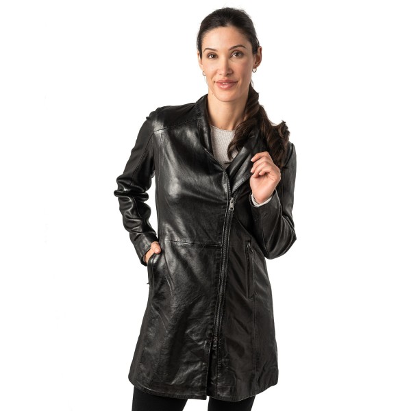 Długa Skórzana Kurtka Damska Mauritius Czarna MWCita