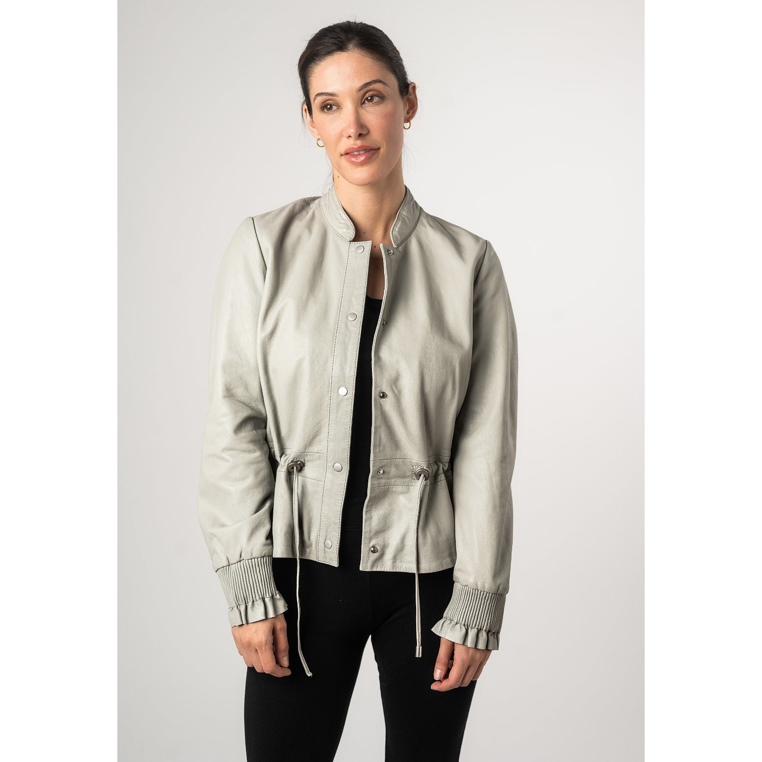 Kurtka skórzana damska Mauritius srebrnoszara MWEbelle – Kurtki skórzane