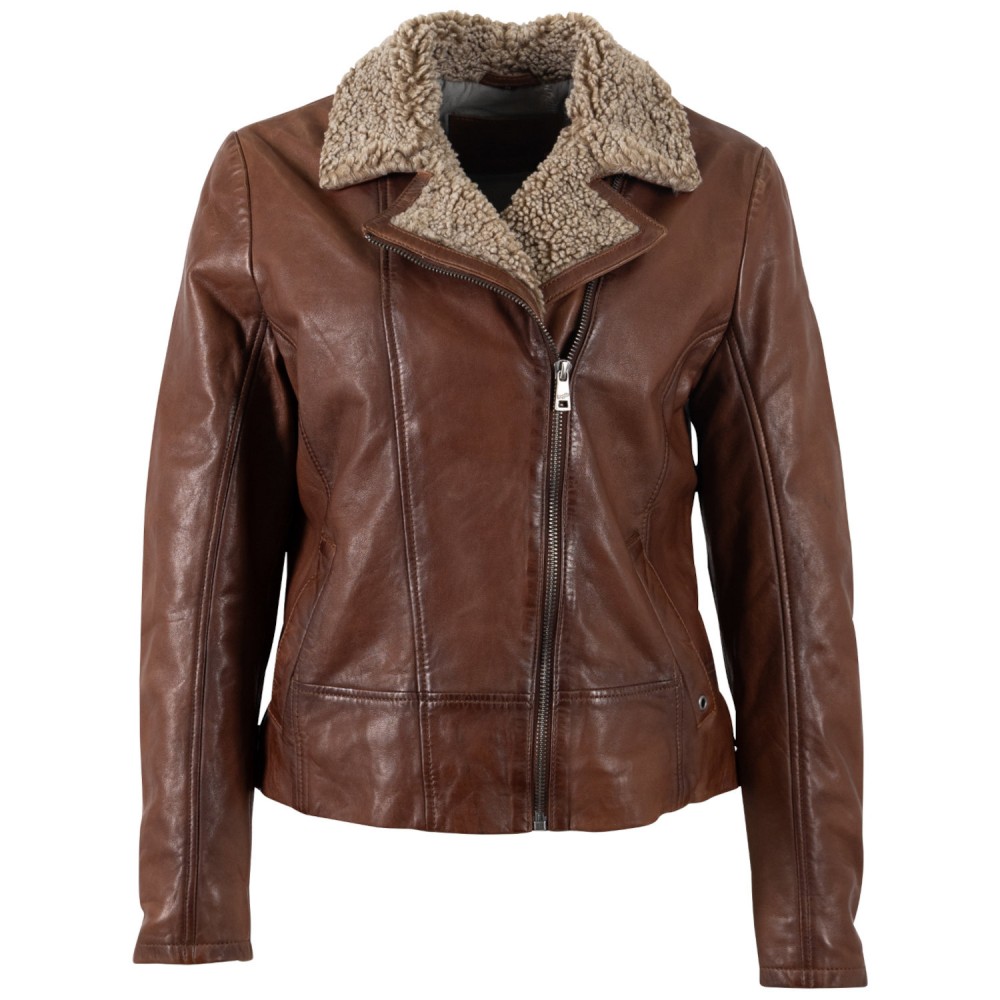 Kurtka skórzana damska Mauritius Ciemny koniak MWElora - readytowear
