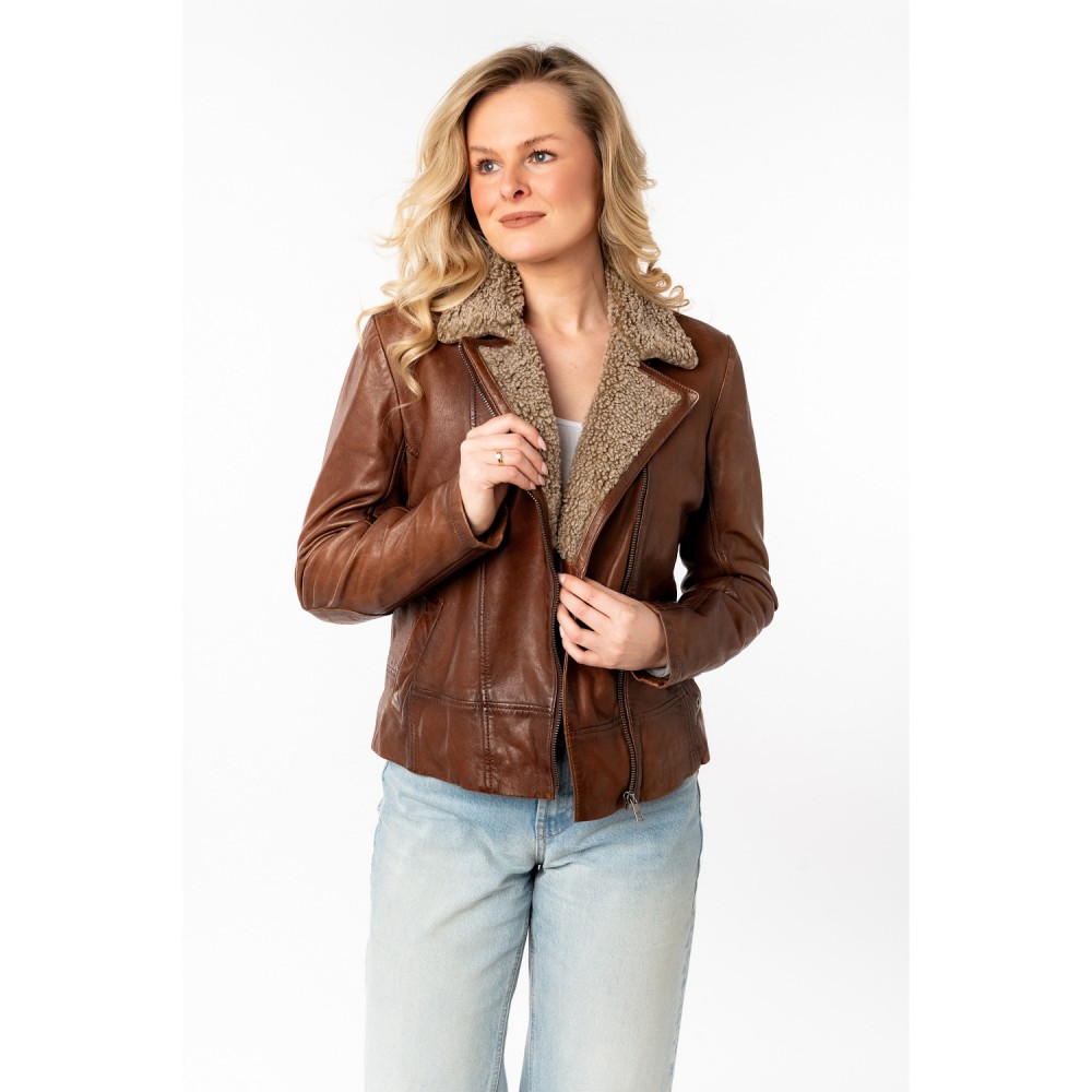 Kurtka skórzana damska Mauritius Ciemny koniak MWElora - readytowear