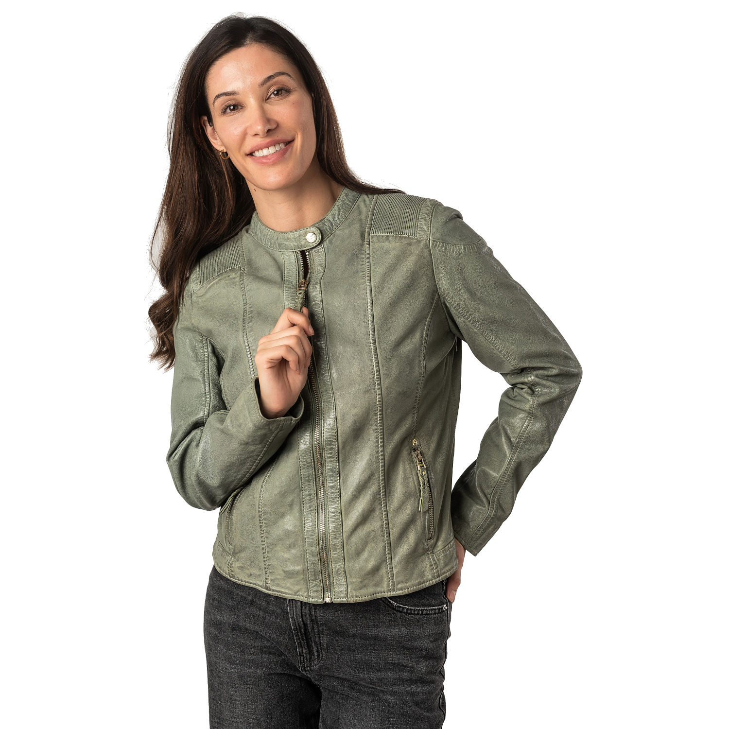 Kurtka skórzana damska Mauritius Mint Green MWFjola – Kurtki skórzane