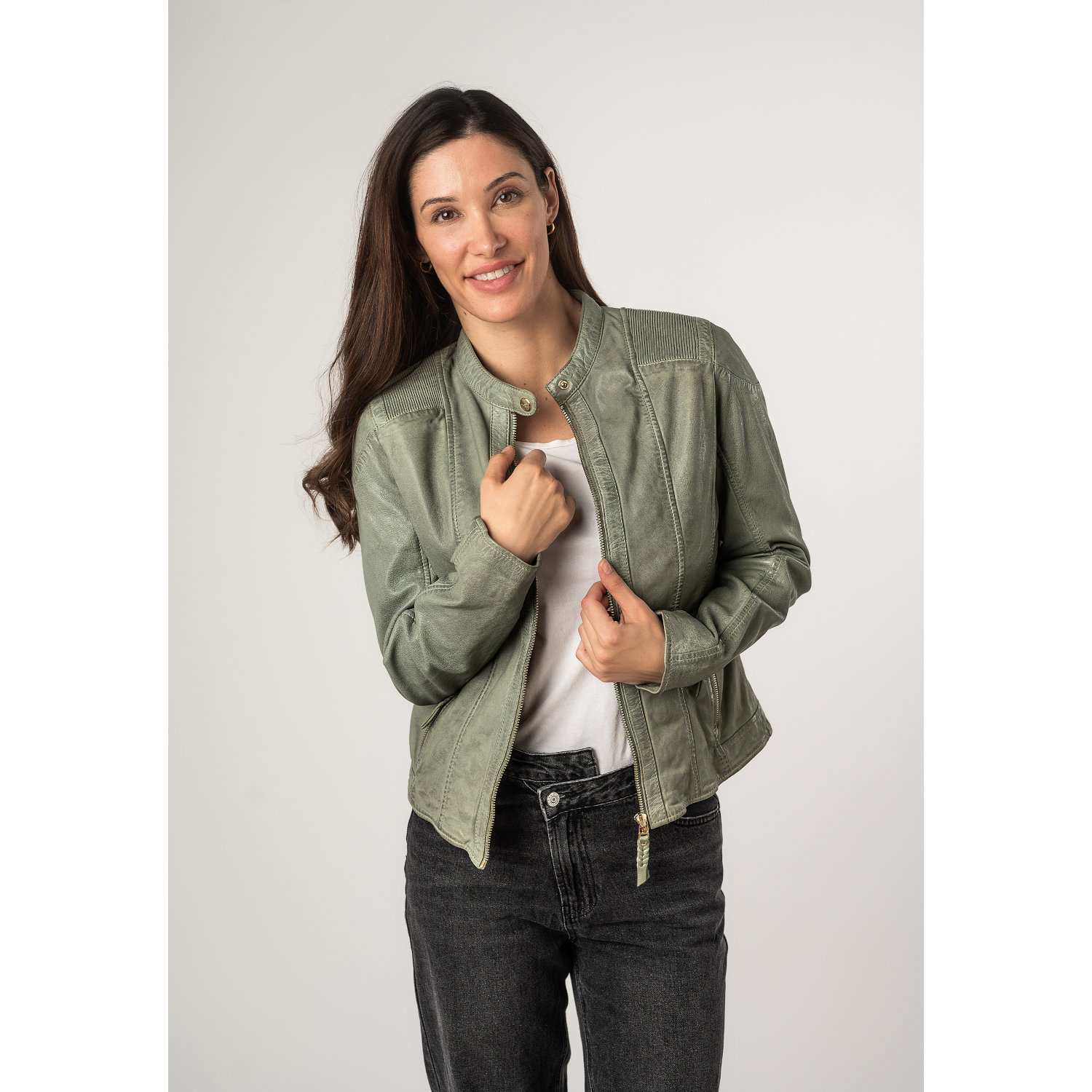 Kurtka skórzana damska Mauritius Mint Green MWFjola – Kurtki skórzane