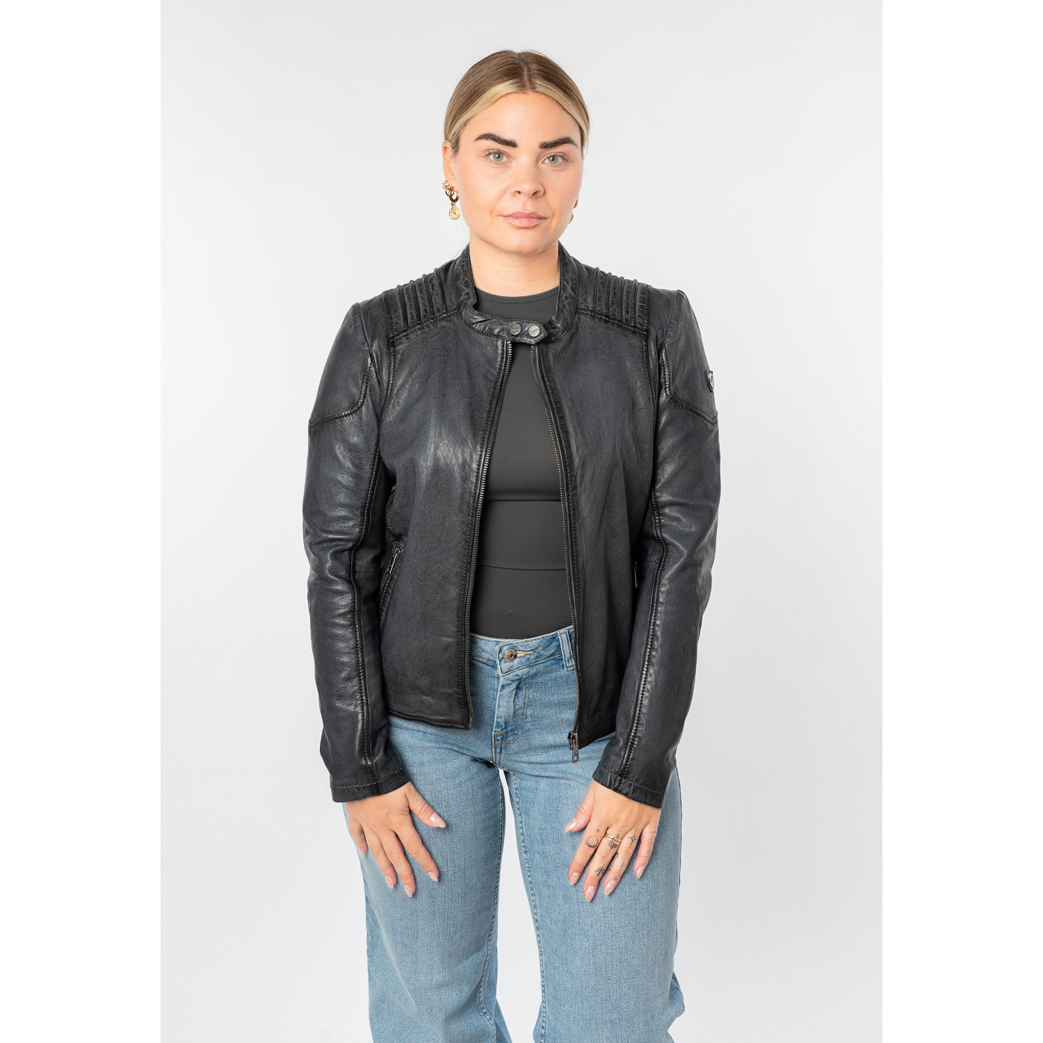 Kurtka skórzana damska Mauritius antracytowa MWGionna – Kurtki skórzane
