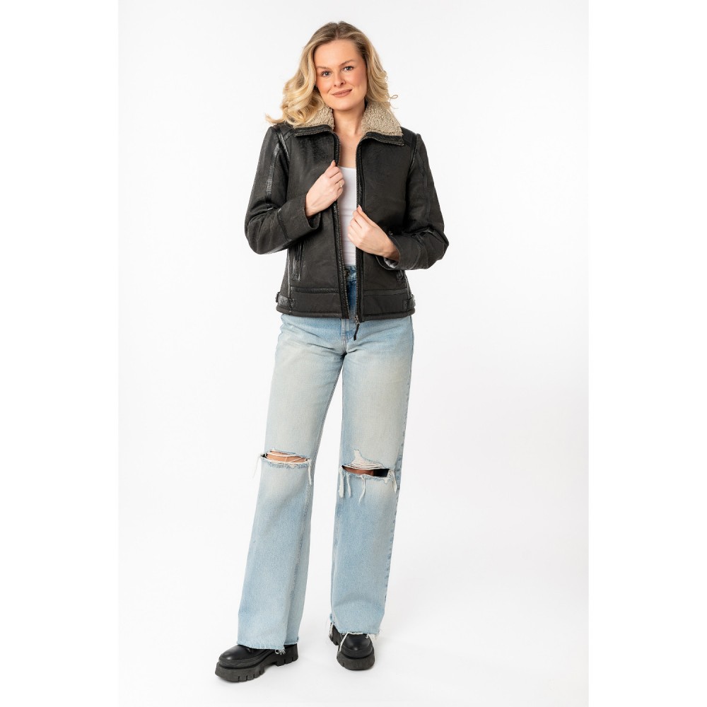 Damski skórzany płaszcz Mauritius antracytowy MWIske - readytowear