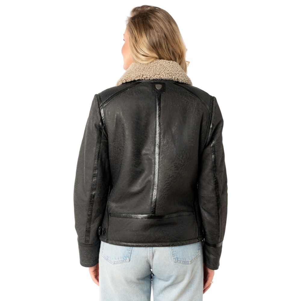 Damski skórzany płaszcz Mauritius antracytowy MWIske