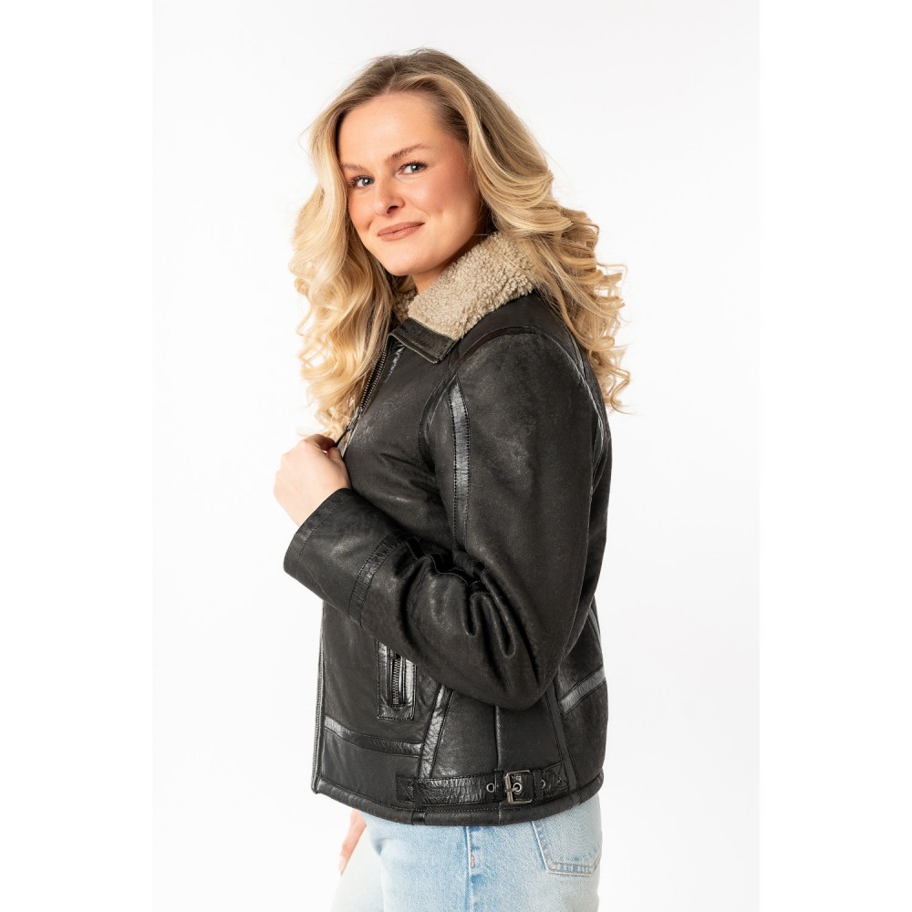 Damski skórzany płaszcz Mauritius antracytowy MWIske - readytowear