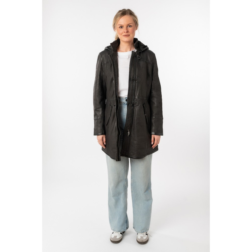 Długa skórzana kurtka damska Mauritius Ciemny antracyt MWKace - readytowear