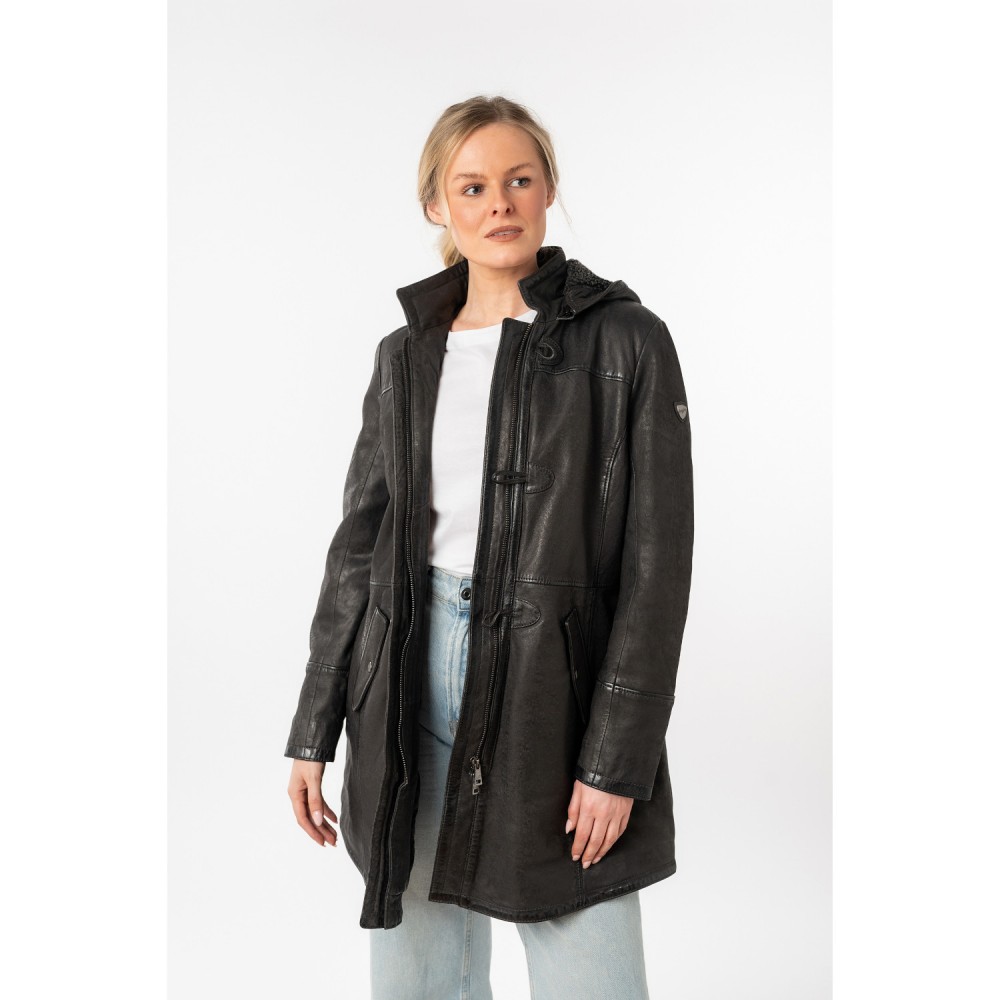 Długa skórzana kurtka damska Mauritius Ciemny antracyt MWKace - readytowear