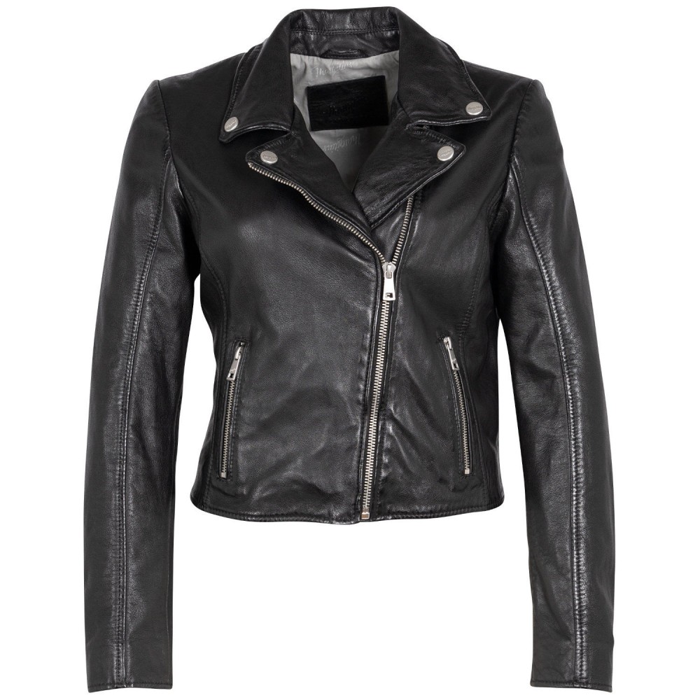 Damska krótka skórzana kurtka Mauritius Czarna MWKajah - readytowear