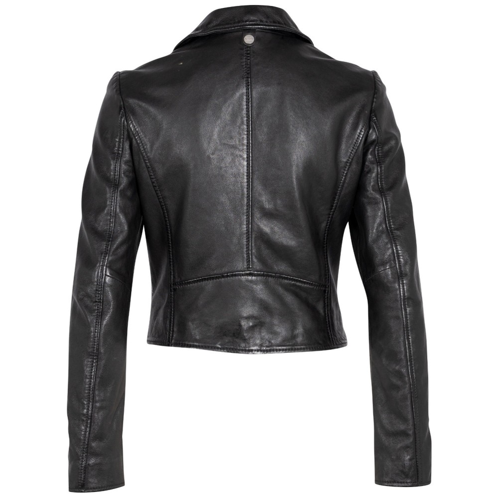 Damska krótka skórzana kurtka Mauritius Czarna MWKajah - readytowear