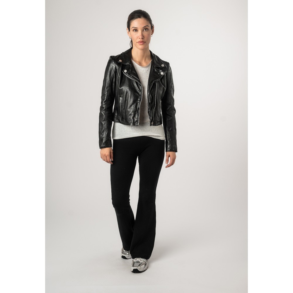 Damska krótka skórzana kurtka Mauritius Czarna MWKajah - readytowear