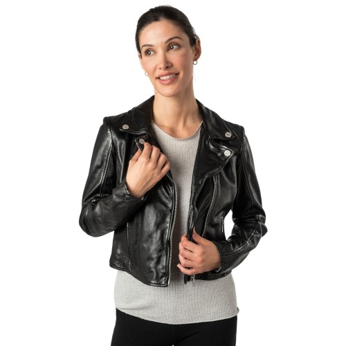 Damska krótka skórzana kurtka Mauritius Czarna MWKajah