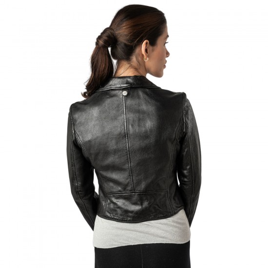 Damska krótka skórzana kurtka Mauritius Czarna MWKajah