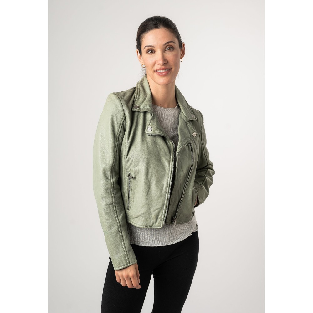 Krótka skórzana kurtka damska Mauritius Miętowa zieleń MWKajah - readytowear