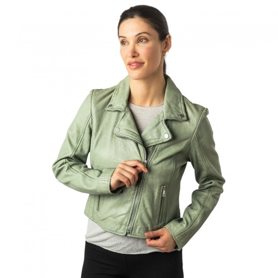 Krótka skórzana kurtka damska Mauritius Miętowa zieleń MWKajah