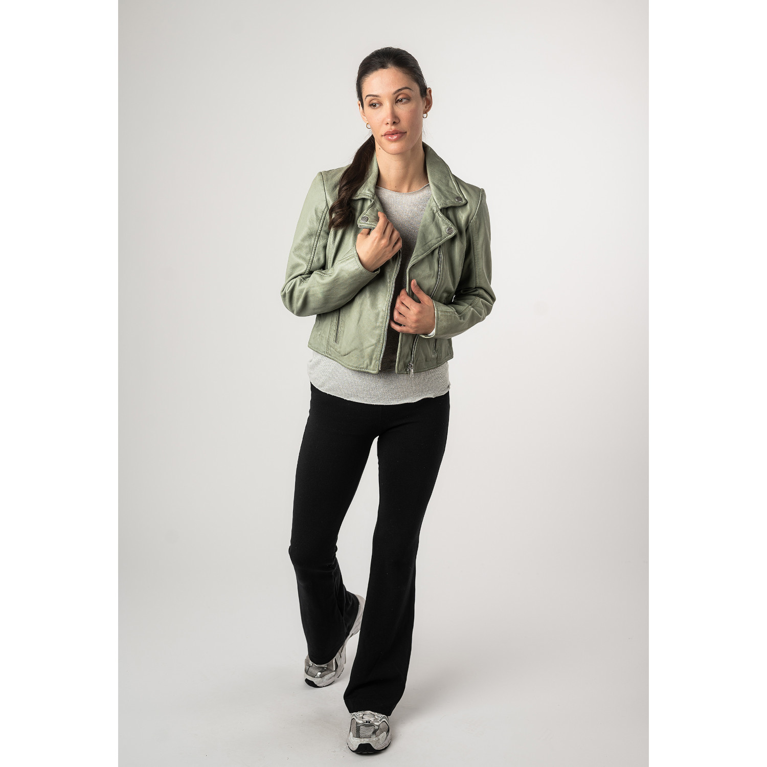 Krótka skórzana kurtka damska Mauritius Miętowa zieleń MWKajah – Kurtki skórzane