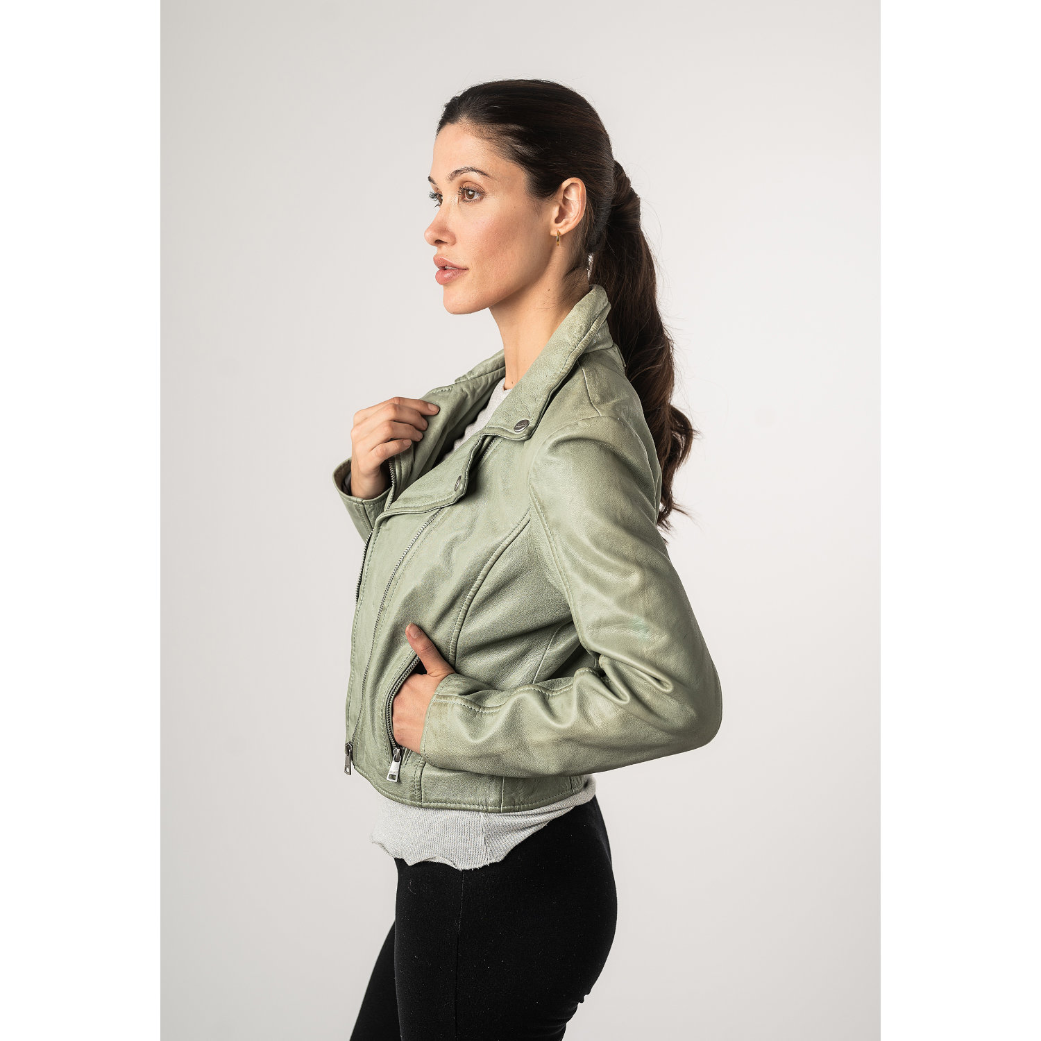 Krótka skórzana kurtka damska Mauritius Miętowa zieleń MWKajah – Kurtki skórzane