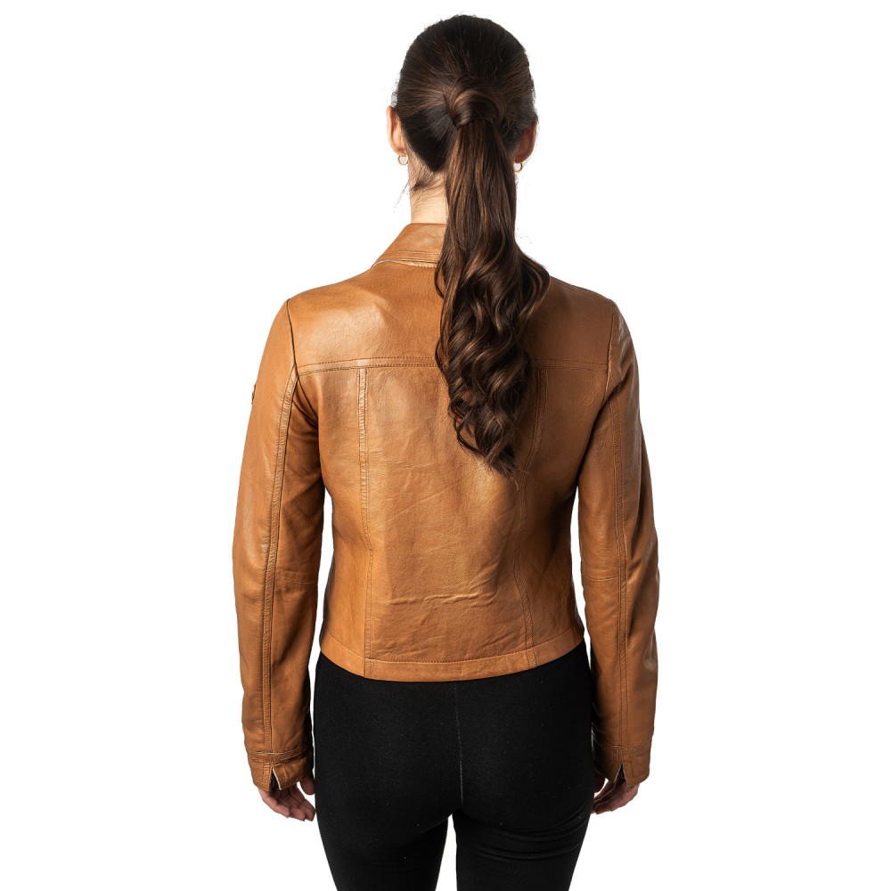 Damska krótka skórzana kurtka Mauritius Camel MWLefei - readytowear
