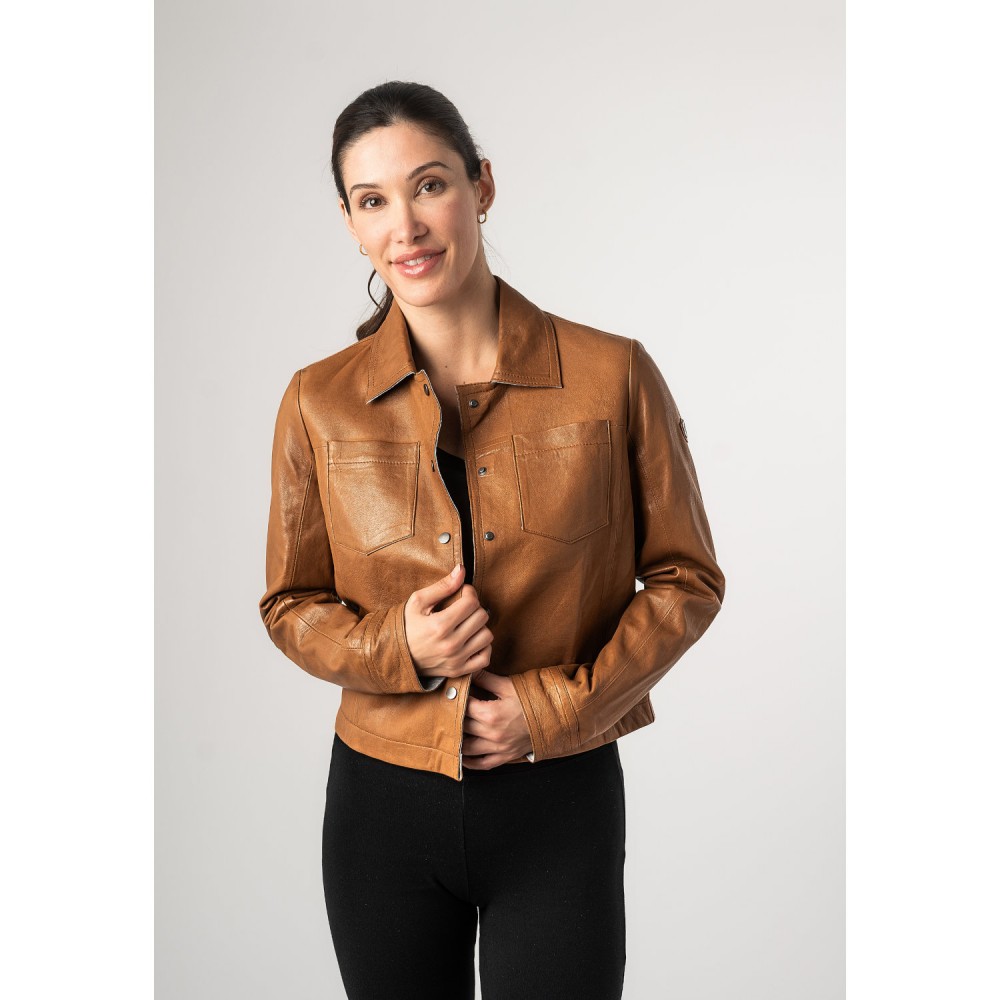 Damska krótka skórzana kurtka Mauritius Camel MWLefei - readytowear
