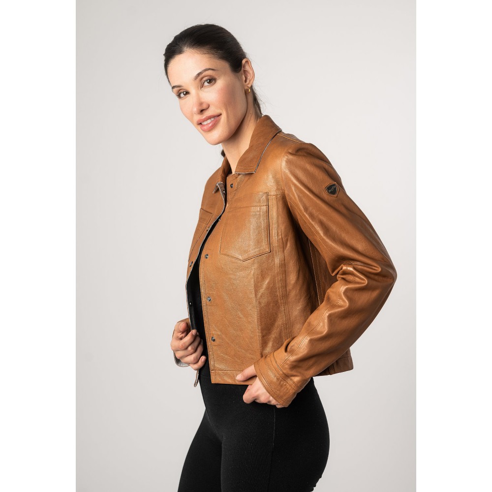 Damska krótka skórzana kurtka Mauritius Camel MWLefei - readytowear