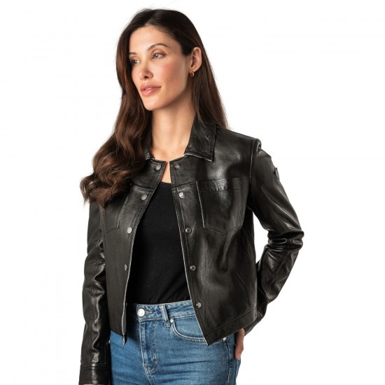 Damska krótka skórzana kurtka Mauritius Czarna MWLefei