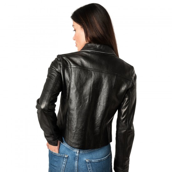 Damska krótka skórzana kurtka Mauritius Czarna MWLefei