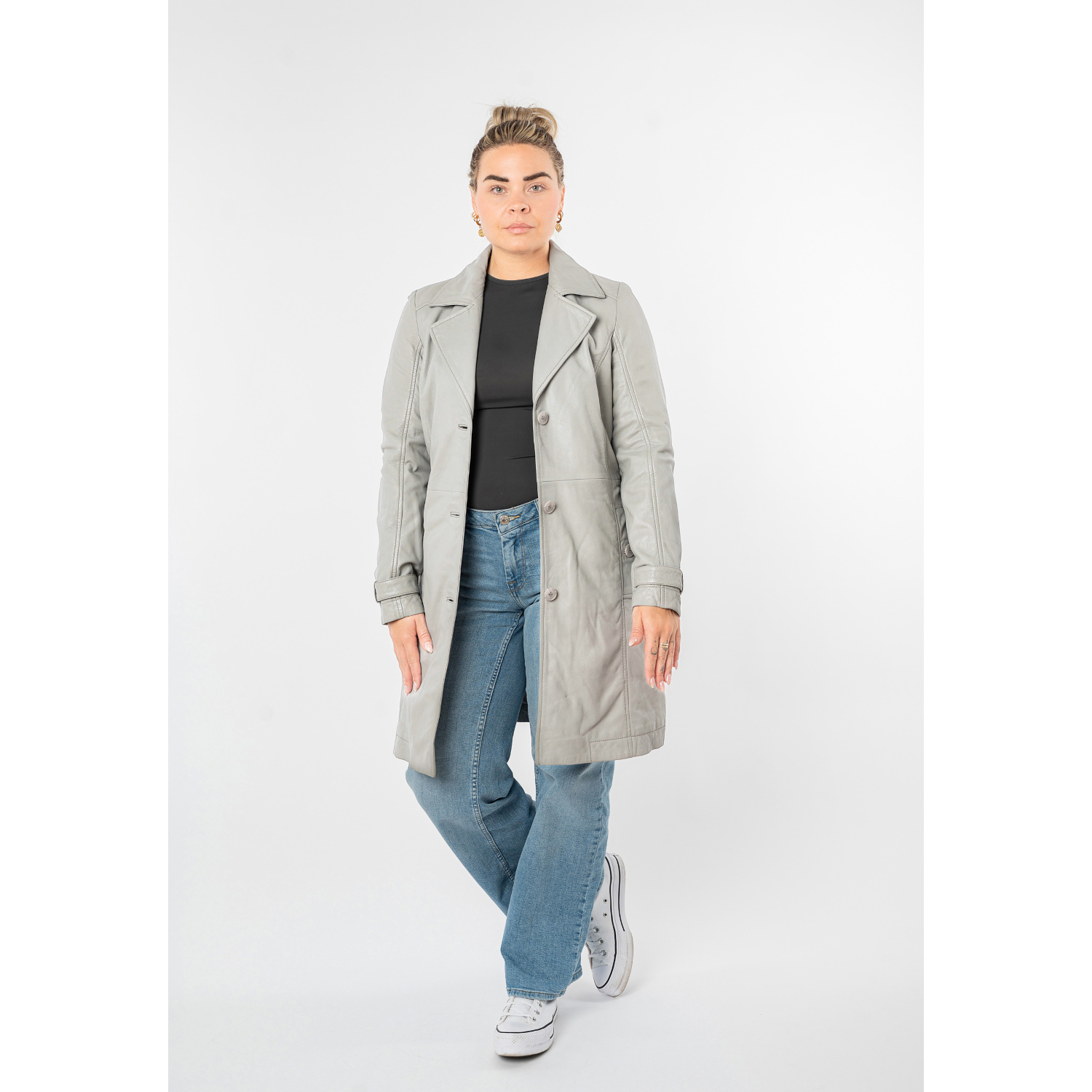 Długa skórzana kurtka damska Mauritius Srebrnoszara MWLeoniz