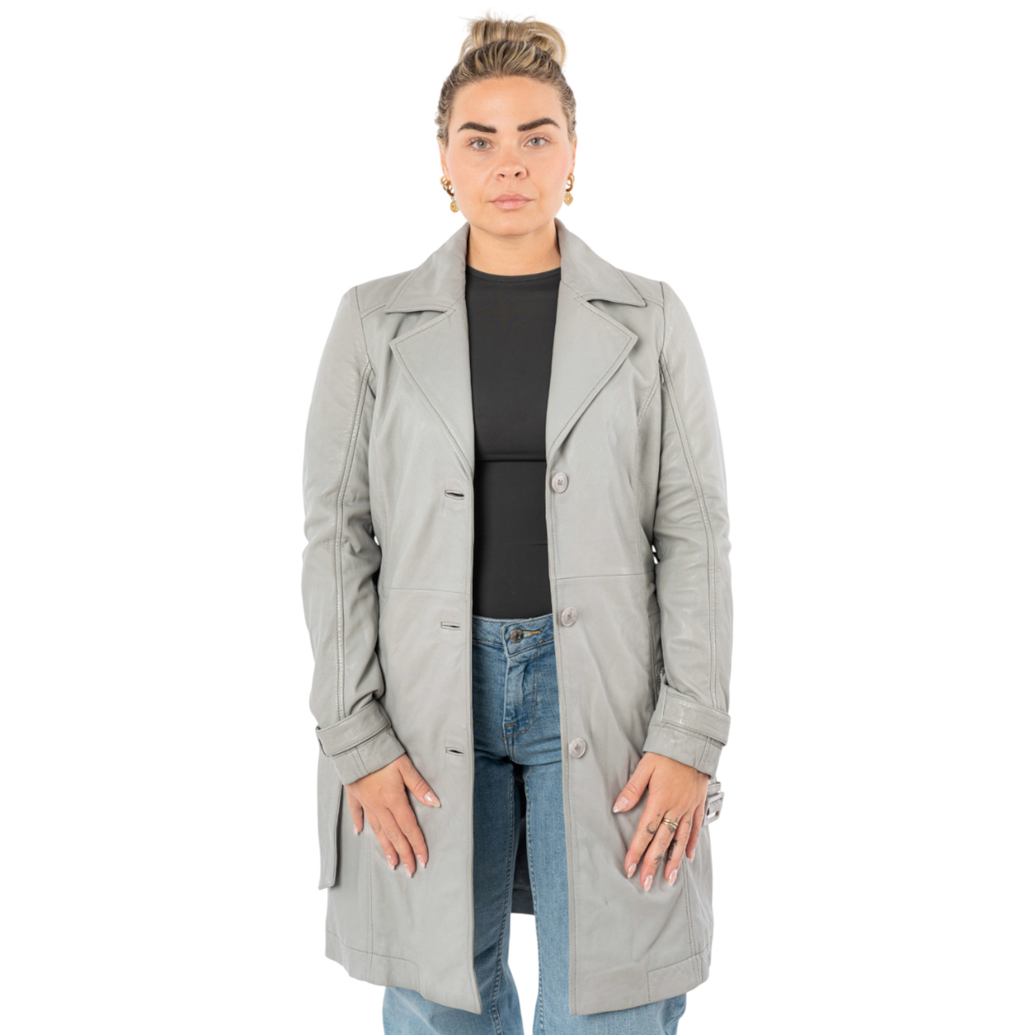 Długa skórzana kurtka damska Mauritius Srebrnoszara MWLeoniz