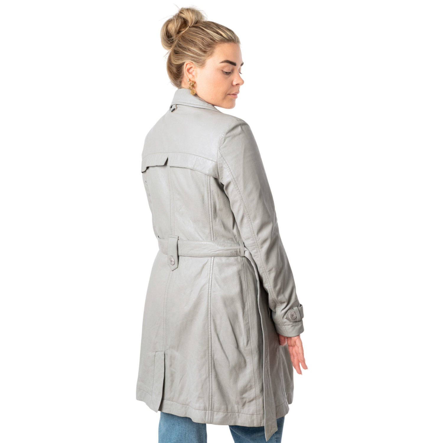 Długa skórzana kurtka damska Mauritius Srebrnoszara MWLeoniz