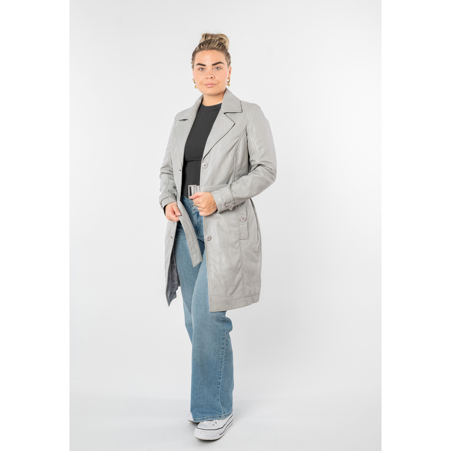 Długa skórzana kurtka damska Mauritius Srebrnoszara MWLeoniz