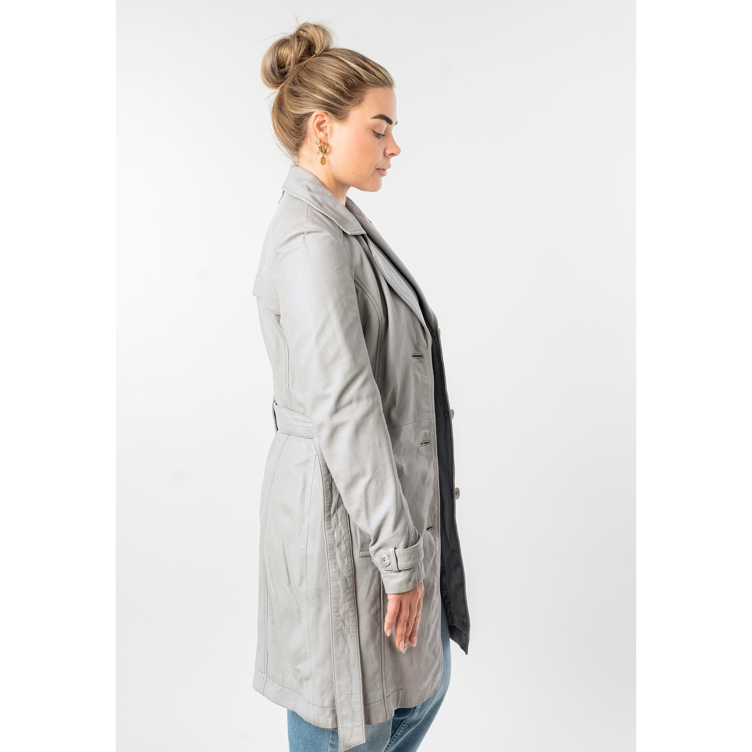 Długa skórzana kurtka damska Mauritius Srebrnoszara MWLeoniz