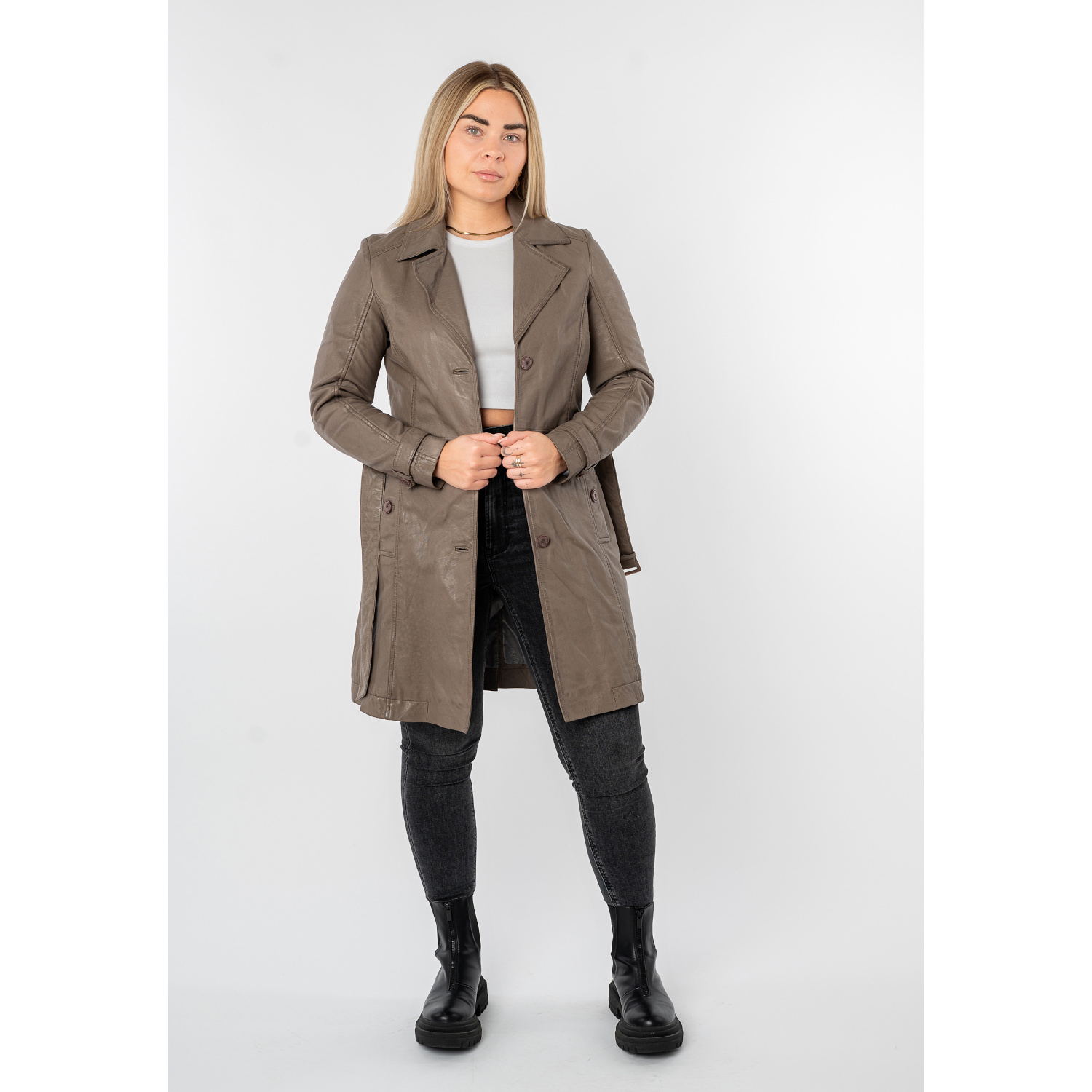 Długa skórzana kurtka damska Mauritius Brązowa MWLeoniz