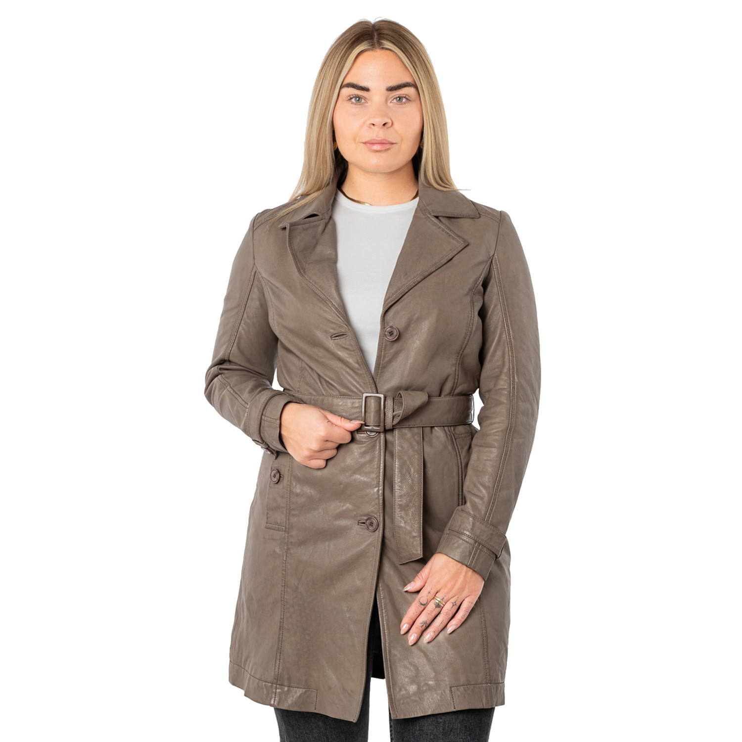 Długa skórzana kurtka damska Mauritius Brązowa MWLeoniz