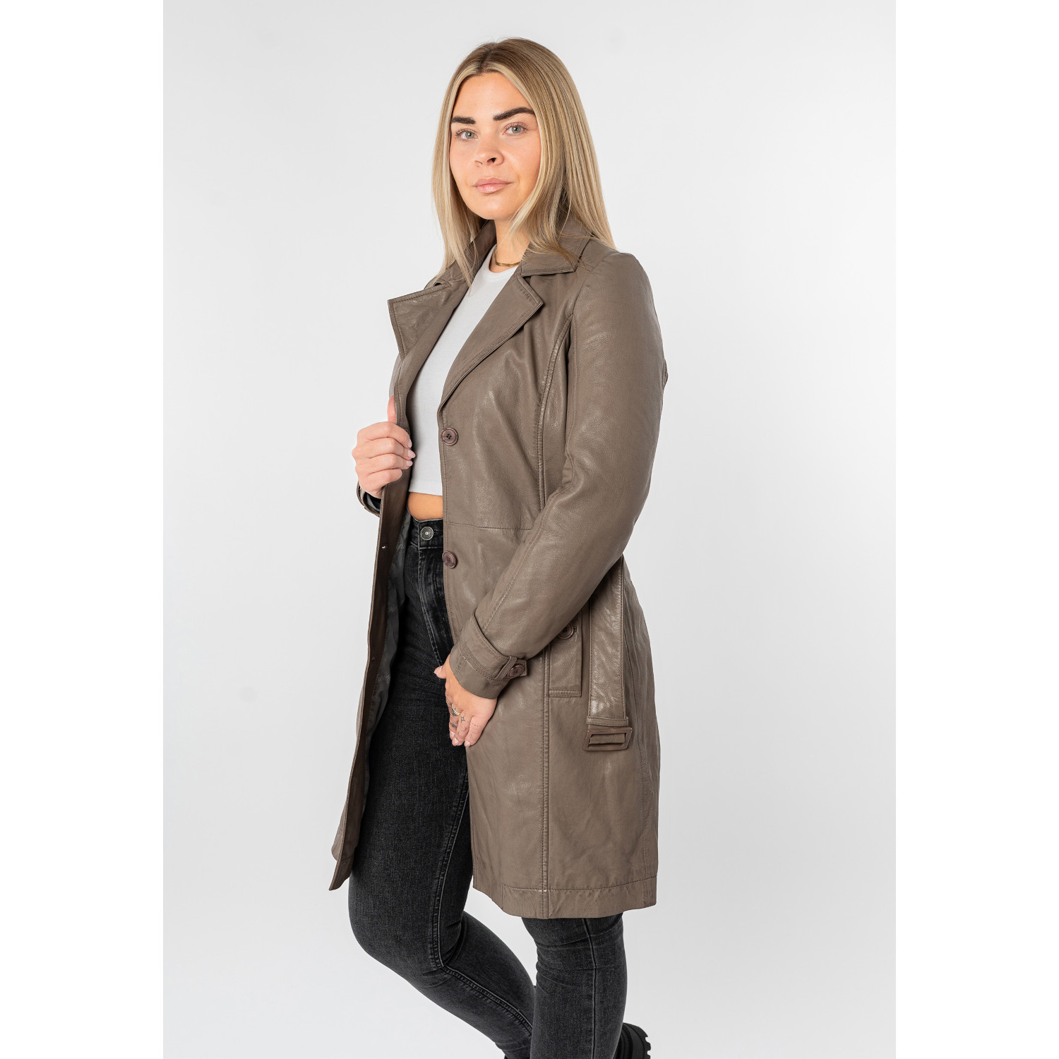 Długa skórzana kurtka damska Mauritius Brązowa MWLeoniz