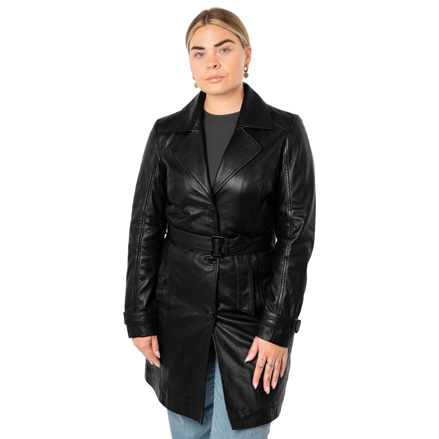 Długa skórzana kurtka damska Mauritius Czarna MWLeoniz