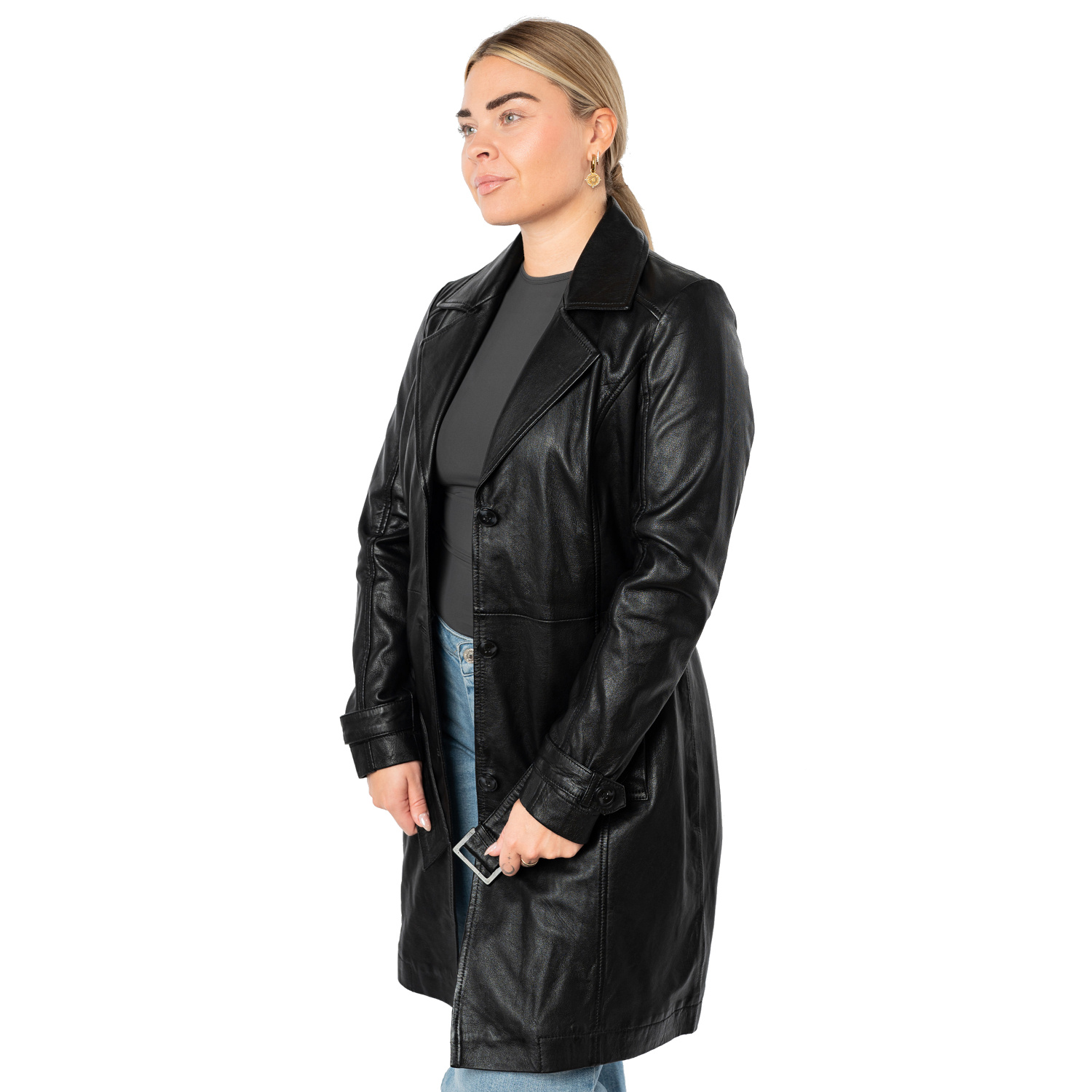 Długa skórzana kurtka damska Mauritius Czarna MWLeoniz