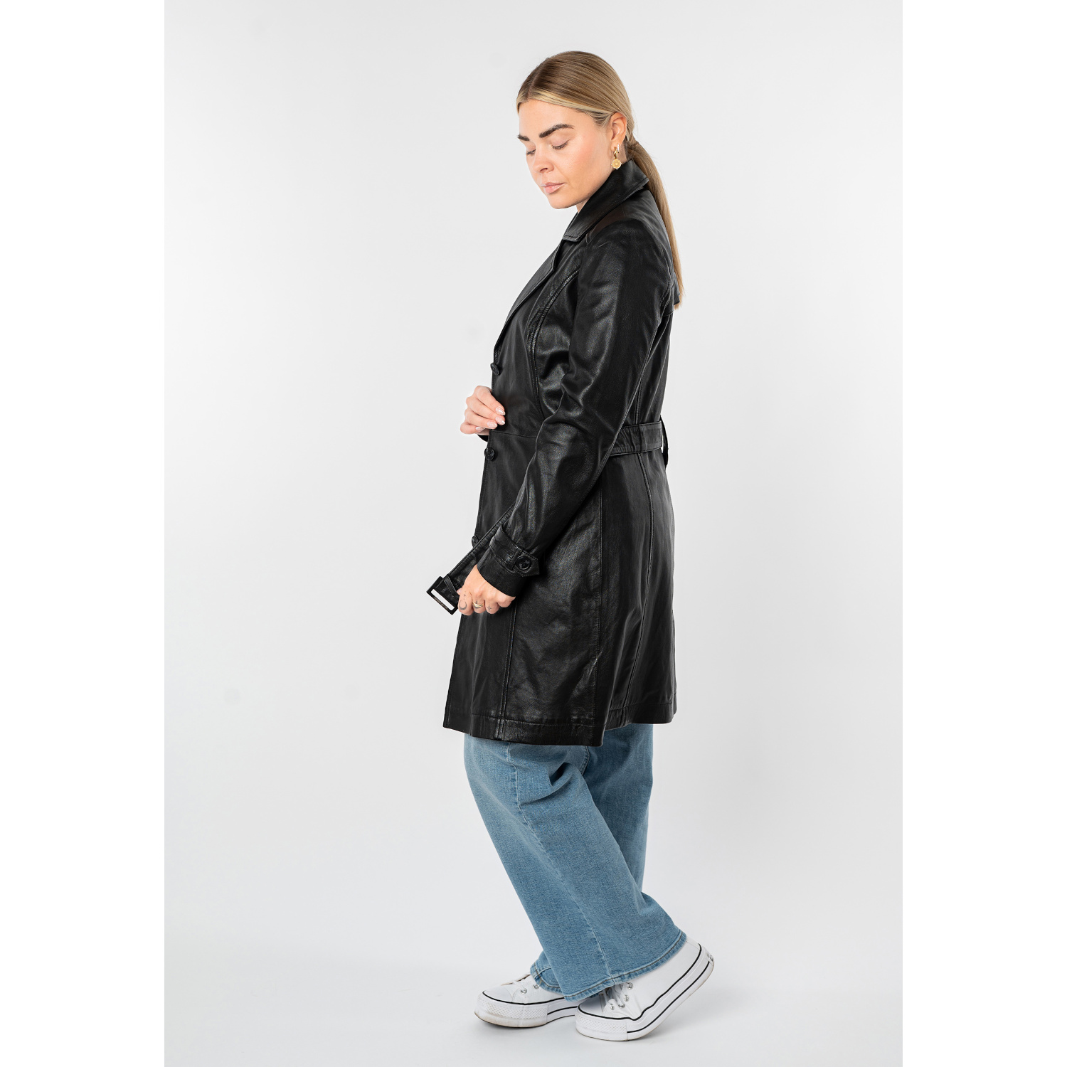 Długa skórzana kurtka damska Mauritius Czarna MWLeoniz