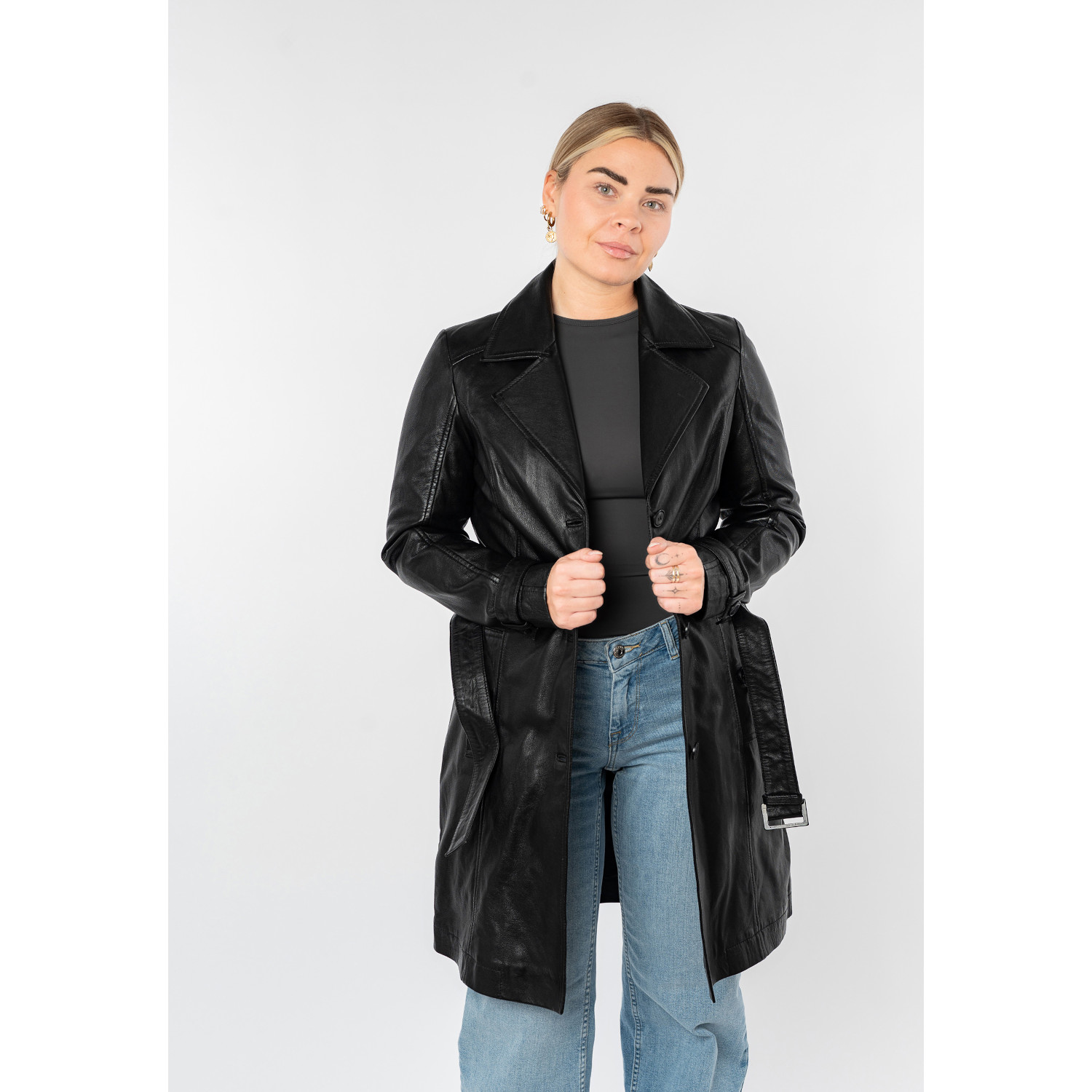 Długa skórzana kurtka damska Mauritius Czarna MWLeoniz
