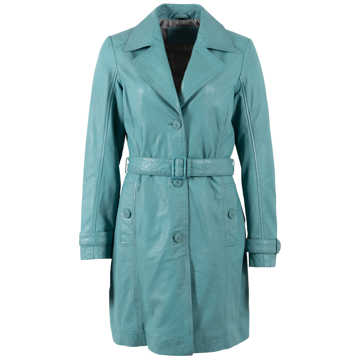 Długa skórzana kurtka damska Mauritius Jasnoturkusowa MWLeoniz